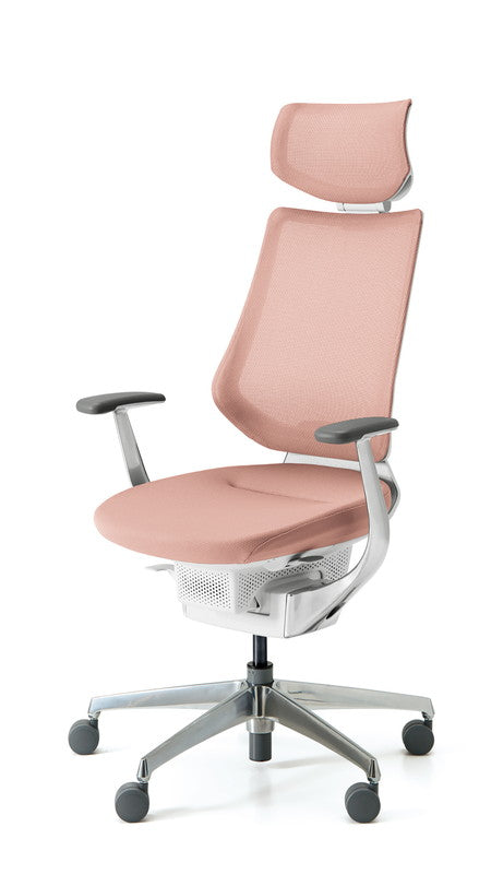 コクヨ ing メッシュ・ヘッドレストタイプ T型肘 ホワイトグレー本体・アルミ脚 CR-GA3445E1 アッシュピンク