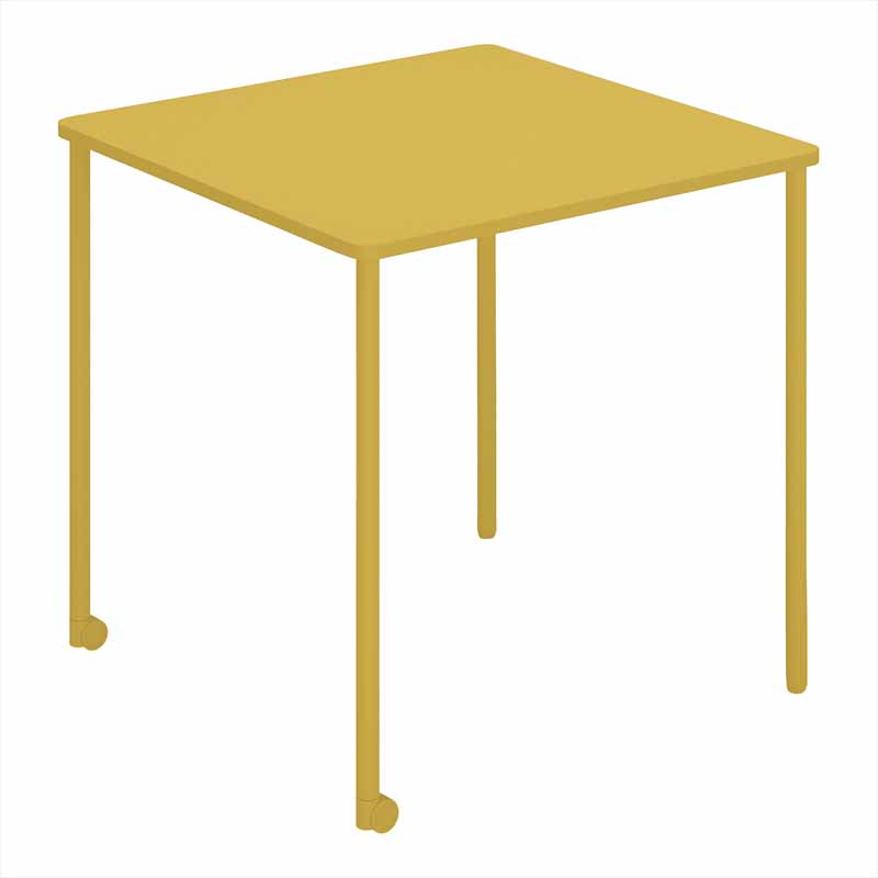 コクヨ Any Table 正方形。オリーブイエロー。750×750×高さ720mm、2本キャスター脚。品番：TAN-MS0707M1-1S1S1。Office Design Paletteの品番対応画像。