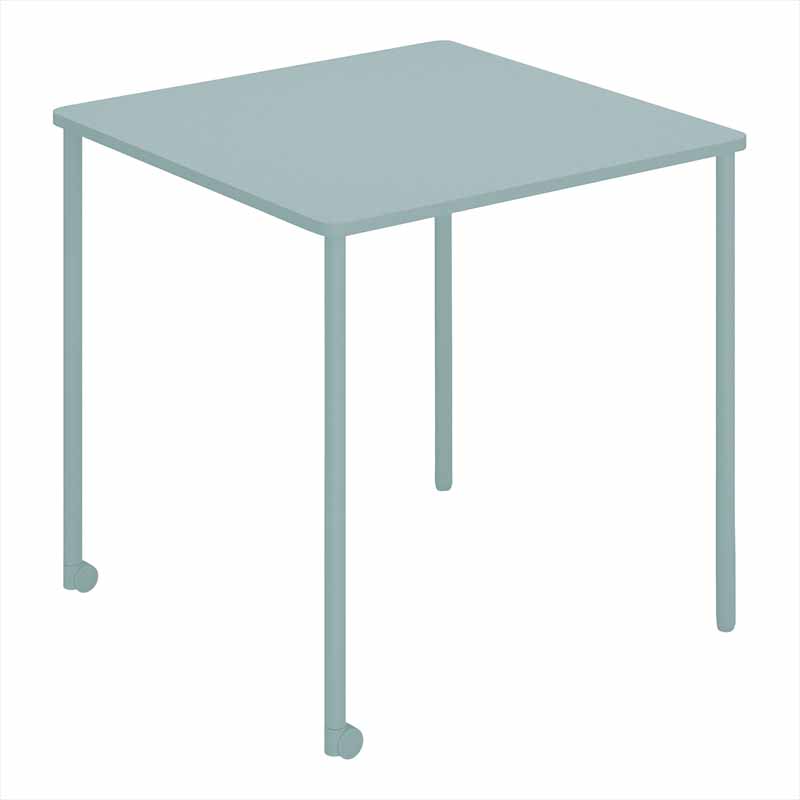 コクヨ Any Table 正方形。アッシュターコイズ。750×750×高さ720mm、2本キャスター脚。品番：TAN-MS0707M1-39391。Office Design Paletteの品番対応画像。