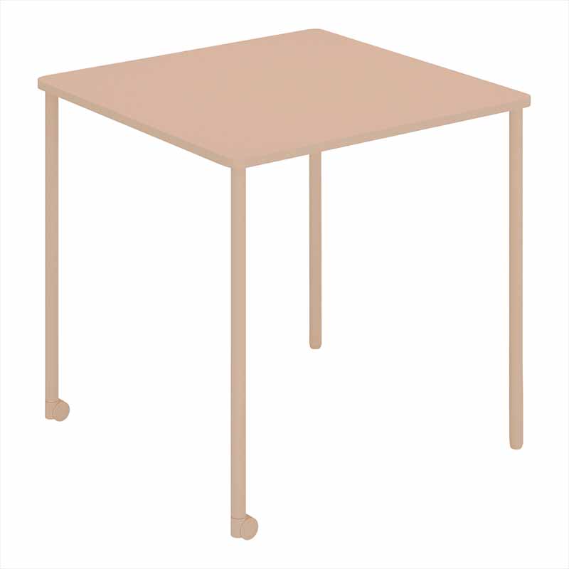 コクヨ Any Table 正方形。アッシュピンク。750×750×高さ720mm、2本キャスター脚。品番：TAN-MS0707M1-9G9G1。Office Design Paletteの品番対応画像。