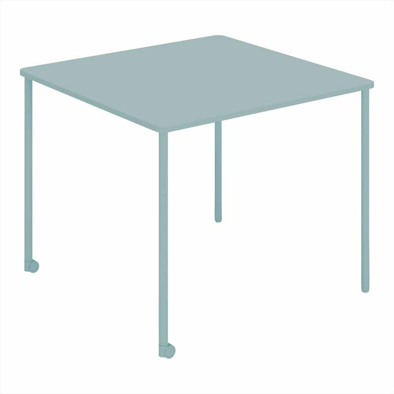 コクヨ Any Table 正方形。アッシュターコイズ。900×900×高さ720mm、2本キャスター脚。品番：TAN-MS0909M1-39391。Office Design Paletteの品番対応画像。