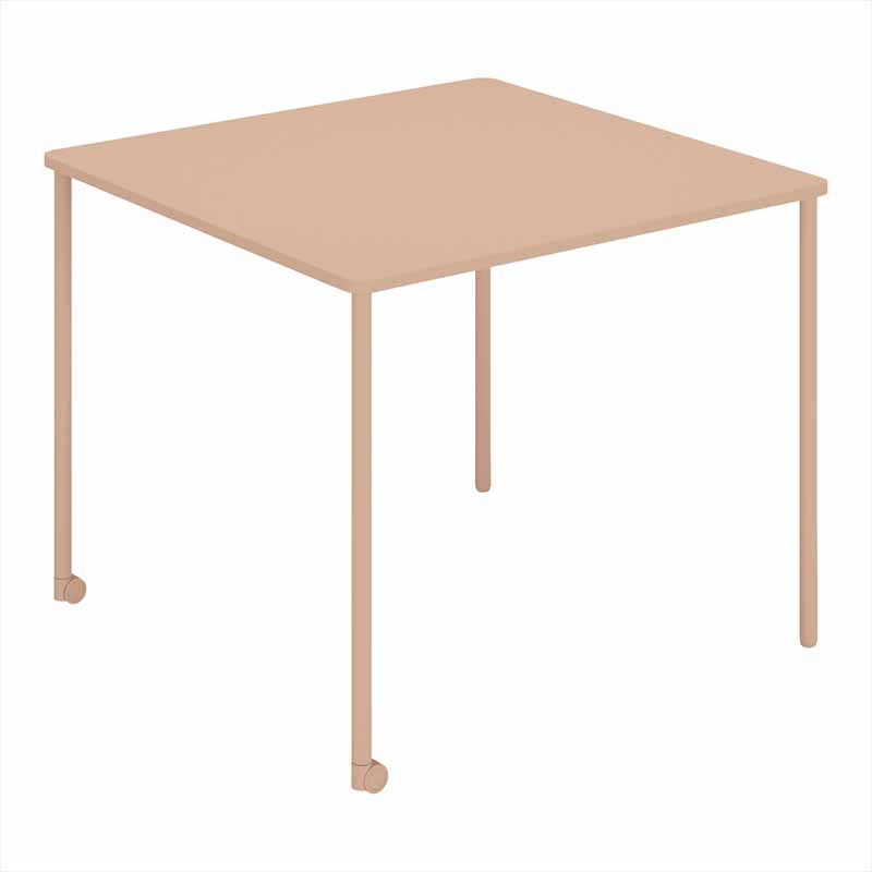 コクヨ Any Table 正方形。アッシュピンク。900×900×高さ720mm、2本キャスター脚。品番：TAN-MS0909M1-9G9G1。Office Design Paletteの品番対応画像。