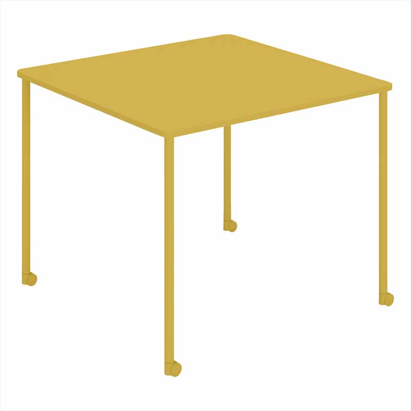コクヨ Any Table 正方形。オリーブイエロー。900×900×高さ720mm、4本キャスター脚。品番：TAN-MS0909MC-1S1S1。Office Design Paletteの品番対応画像。