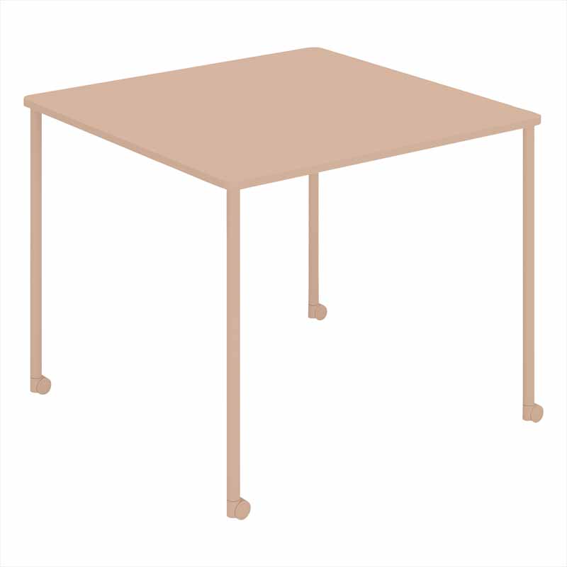 コクヨ Any Table 正方形。アッシュピンク。900×900×高さ720mm、4本キャスター脚。品番：TAN-MS0909MC-9G9G1。Office Design Paletteの品番対応画像。