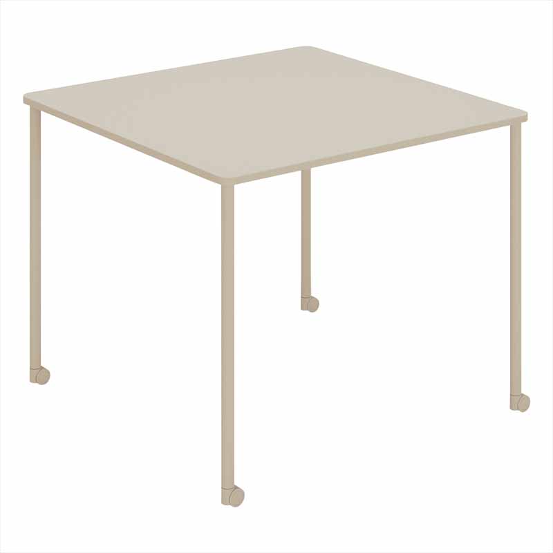 コクヨ Any Table 正方形。ホワイトブラウン。900×900×高さ720mm、4本キャスター脚。品番：TAN-MS0909MC-M1M11。Office Design Paletteの品番対応画像。