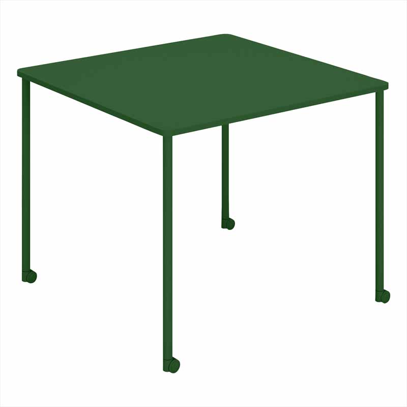 コクヨ Any Table 正方形。ディープグリーン。900×900×高さ720mm、4本キャスター脚。品番：TAN-MS0909MC-Q6Q61。Office Design Paletteの品番対応画像。